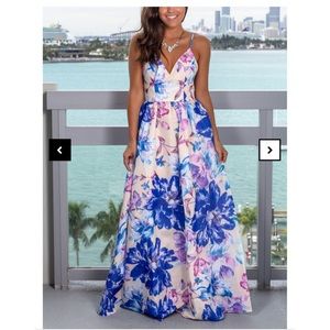 Light Apricot Floral Maxi Dress